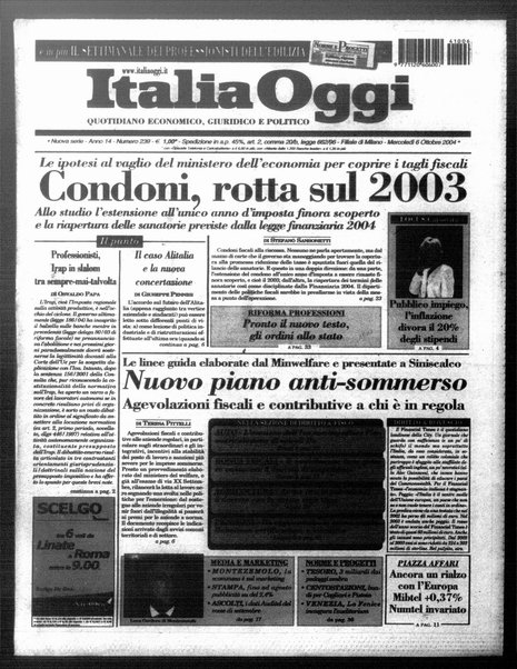 Italia oggi : quotidiano di economia finanza e politica